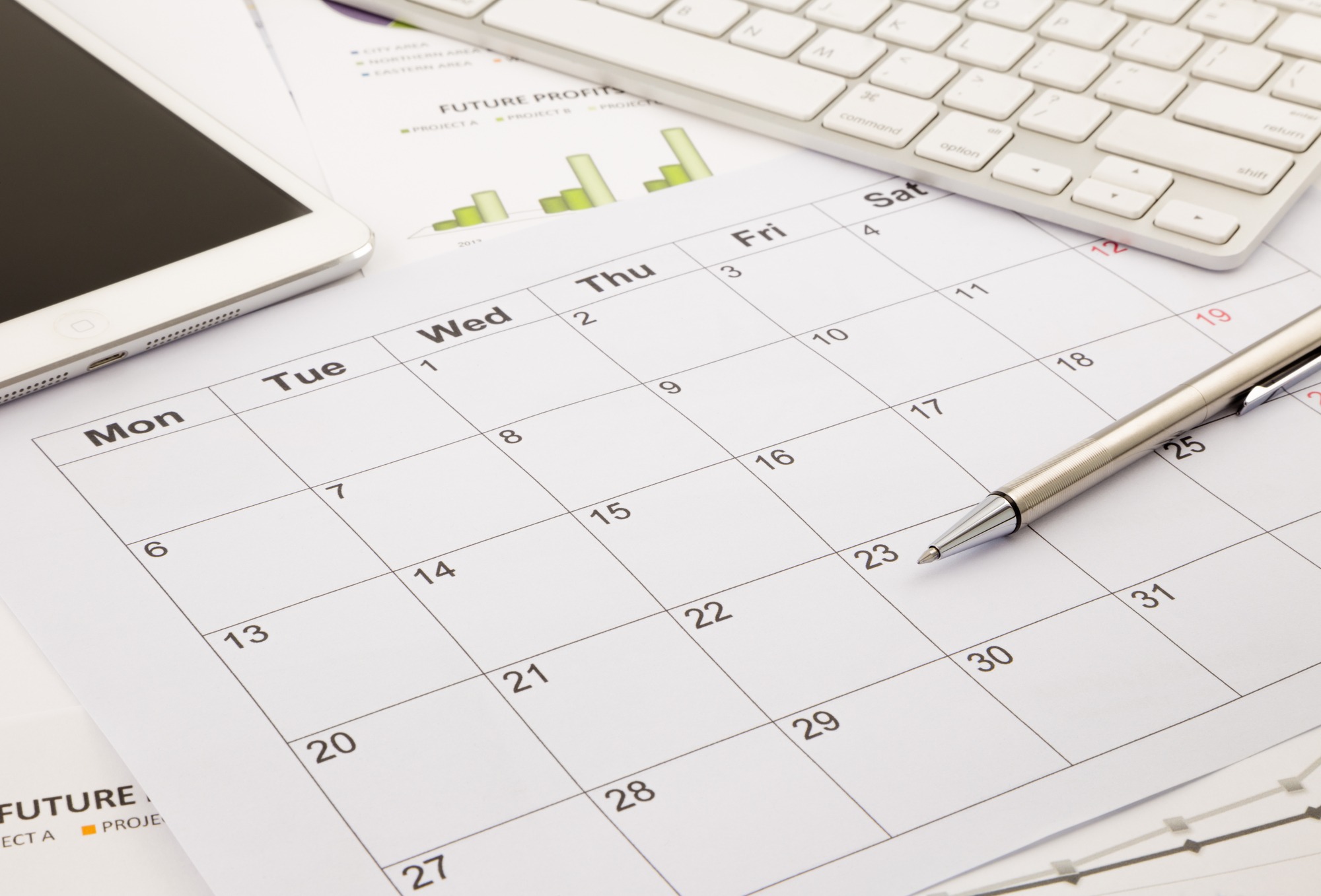 blank calendar for note, work management with timetable